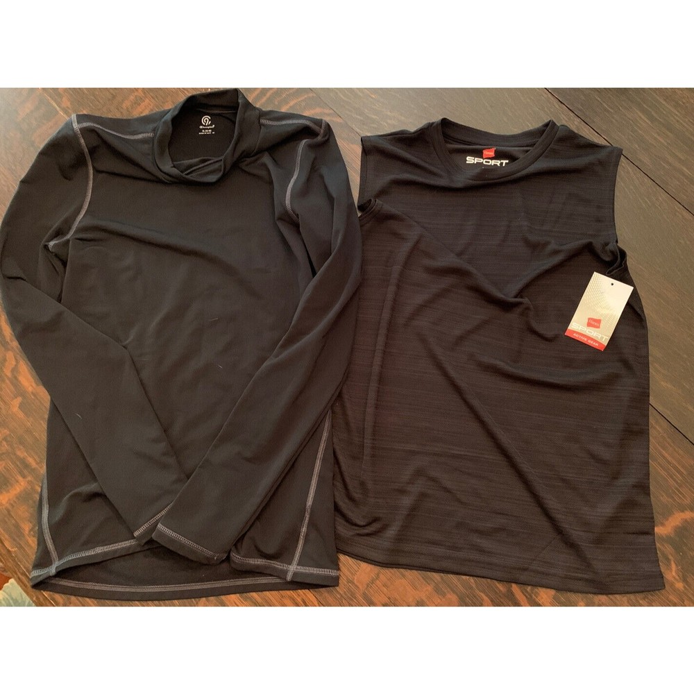 Lot of 2 Boys Athletic Shirts Size L/XL Champion Hanes Solid Black